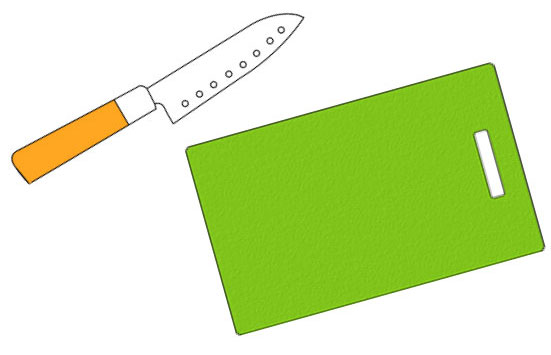 kniv och skärbräda
