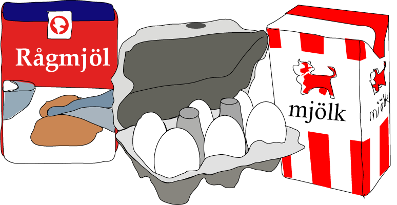 rågmjöl, ägg och mjölk